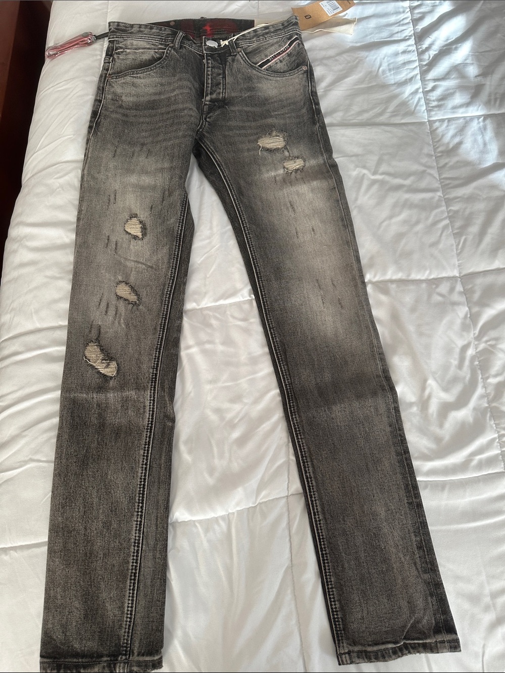 Men’s ANOM Whisker Selvedge Denim Jeans Gray Slim Fit NWT 28